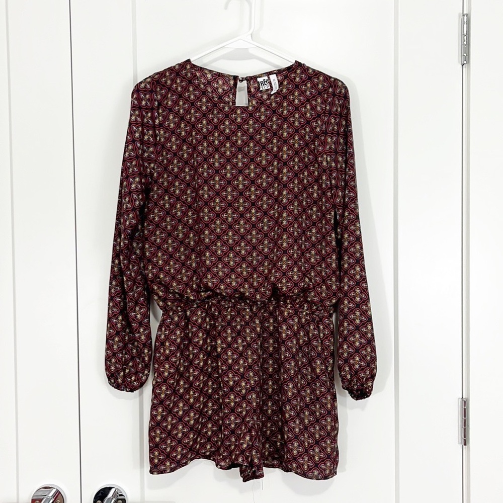 Free Press XS Red and Black Open Back Long Sleeve Lined Romper
